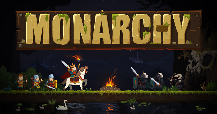 Monarchy, a 2D side-scrolling strategy game featuring resource management, cooperative gameplay, and base-building in a medieval setting.